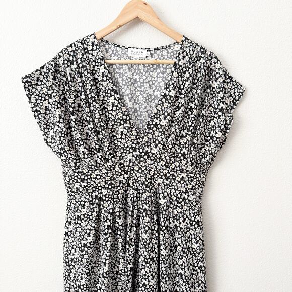 MOLLY BRACKEN | Black White Ditzy Mini Print Floral Dress High Low Hem | Size XL - Picture 4 of 12